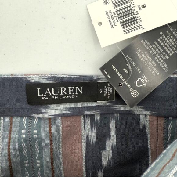 NWT Lauren Ralph Lauren Geo-Stripe Cotton Navy Blue Strapless Blouse Size 6 - Picture 4 of 10